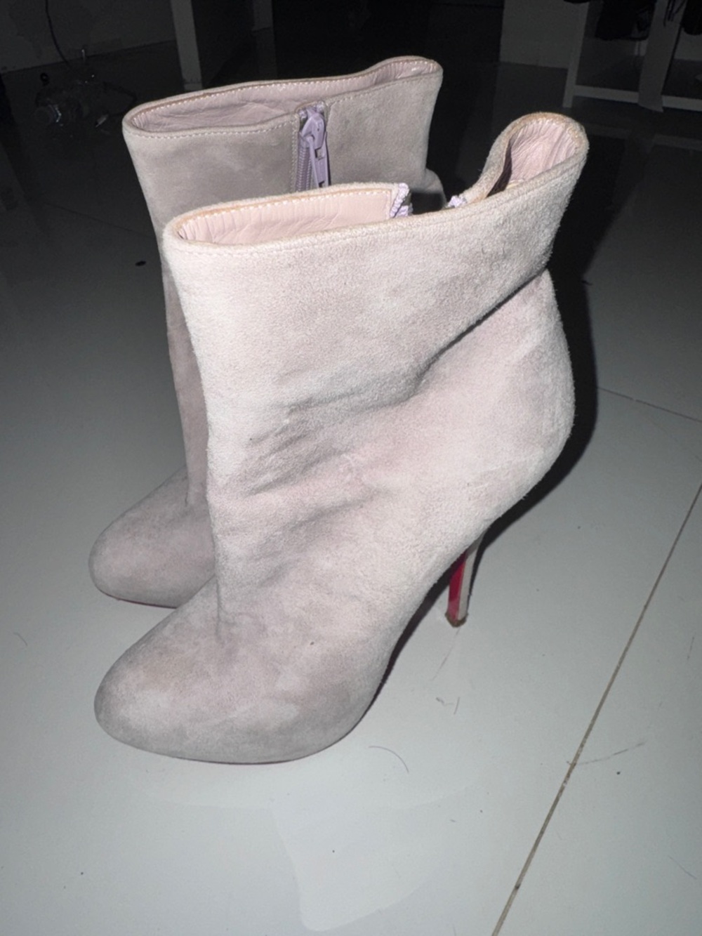 Christian Louboutin Pale lavender Suede Fold-Over Ankle Boots